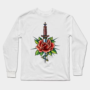 Rose and dagger, tatto style illustration Long Sleeve T-Shirt